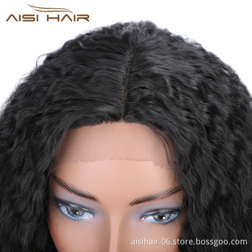 Aisi Hair Cheap Medium Long Natural Black Afro Curly Kinky Front Lace Wig Synthetic Lace Front Wig Hair Wigs For Black Women